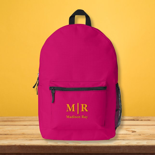 Sac À Dos Imprimé Élégant Monogramme rose chaud et orange Initiales (Créateur téléchargé)