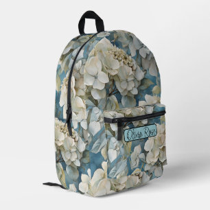 Sac À Dos Imprimé Elégant moody bleu poussiéreux flores d'aquarelle