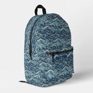 Sac À Dos Imprimé Élégant Motif à vague bleue avec accents or
