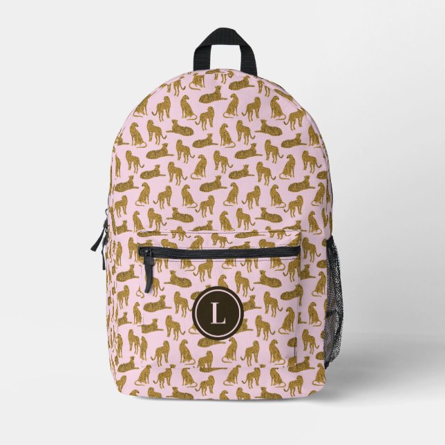 Sac À Dos Imprimé Élégant Motif animal léopard rose Monogramme (Recto)