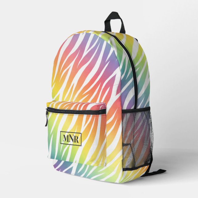 Sac À Dos Imprimé Elegant Pastel Rainbow Zebra Imprimer Ajouter Mono (Coin arrière droit)