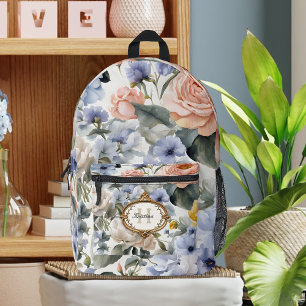 Sac À Dos Imprimé Elégant Pastel Roses et pivoines avec cadre orné