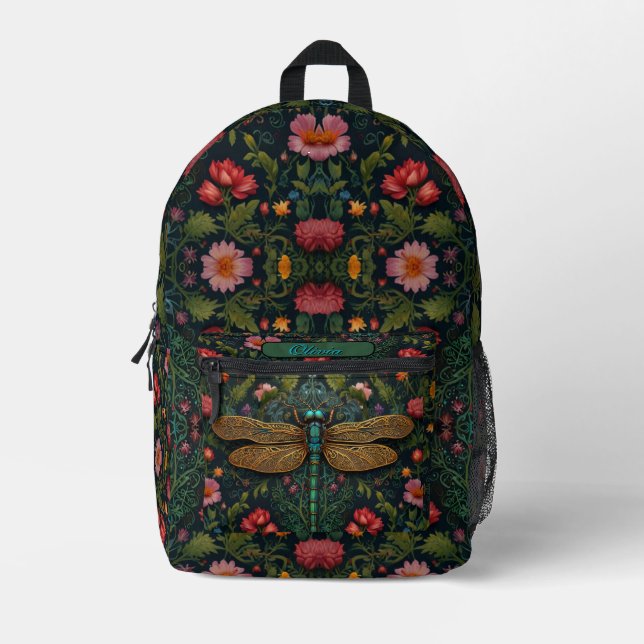 Sac À Dos Imprimé Elégant Personnaliser Vintage dragonfly boho chic (Recto)