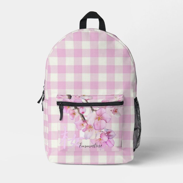 Sac À Dos Imprimé Elégant rose blanc plaid en fleur rose personnalis (Recto)