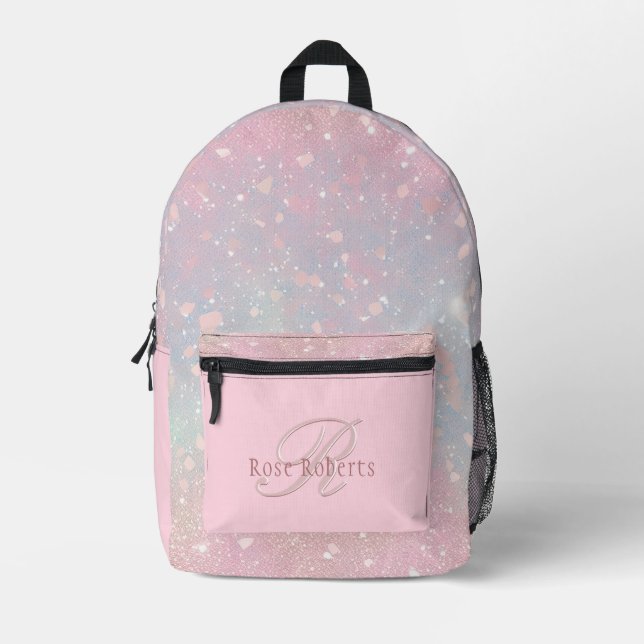 Sac À Dos Imprimé Élégant rose pâle | Nom et monogramme Gui (Recto)
