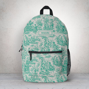 Sac À Dos Imprimé Élégant Vert Turquoise Toile de Jouy Vintage
