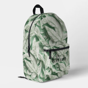 Sac À Dos Imprimé Élégant vintage blanc vert motif de feuille botani