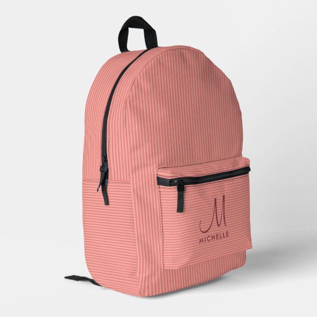 Sac À Dos Imprimé Élégante calligraphie Monogramme Nom Peach Stripes (Coin arrière gauche)