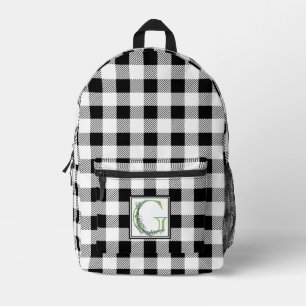 Sac À Dos Imprimé Élégante lettre en vichy blanche noire G botanique
