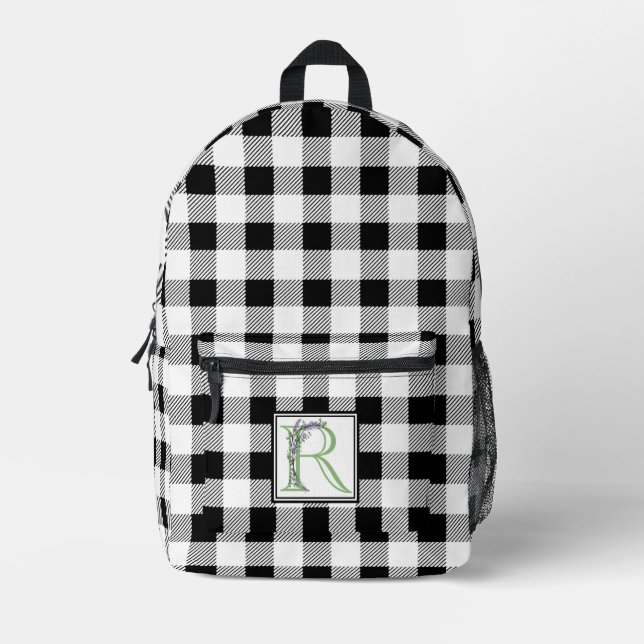 Sac À Dos Imprimé Élégante lettre en vichy blanche noire R (Recto)