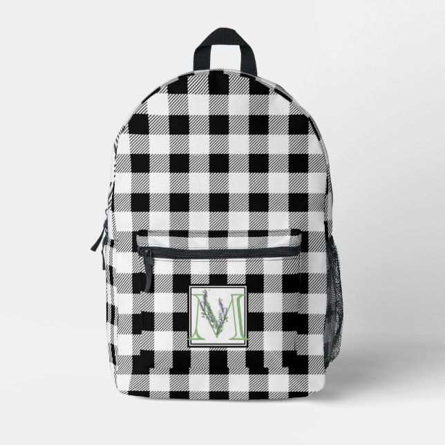 Sac À Dos Imprimé Élégante lettre en vichy noire blanche M (Recto)