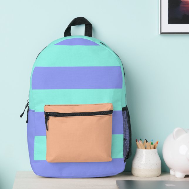 Sac À Dos Imprimé Elégante pêche, rayures violettes et menthe (Créateur téléchargé)