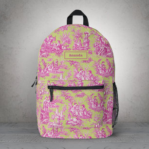 Sac À Dos Imprimé Elégante toile rose vintage et verte de jouy