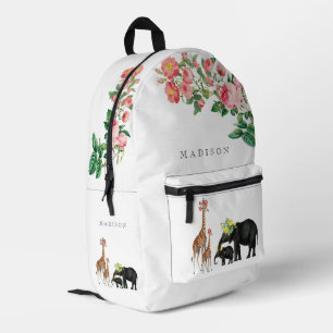 Sac À Dos Imprimé Eléphant mignon & Giraffe Floral Girl Nom personna