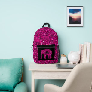 Sac À Dos Imprimé Eléphant rose brillant Monogramme personnalisé noi