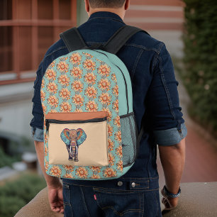 Sac À Dos Imprimé Eléphant Sage Turquoise Peach Floral Monogramme