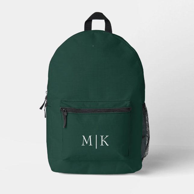 Sac À Dos Imprimé Emerald Green et White | Monogramme moderne (Recto)
