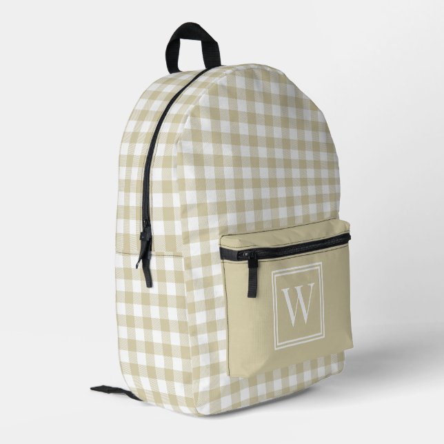 Sac À Dos Imprimé En vichy blanc et beige Check Plaid Monogramme (Coin arrière gauche)