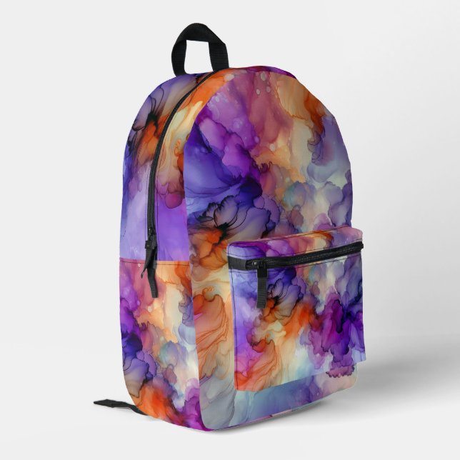 Sac À Dos Imprimé Encre d'alcool orange et violet Abstraite (Coin arrière gauche)