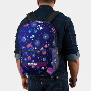 Sac À Dos Imprimé espace extérieur galaxie planètes couleur bleu