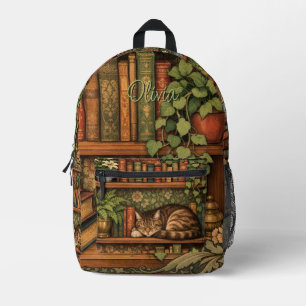 Sac À Dos Imprimé Étagère vintage avec chat et café