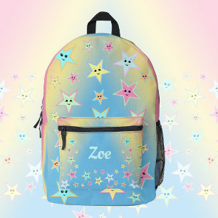 Sac À Dos Imprimé Etoiles mignonnes avec des visages dans les couleu