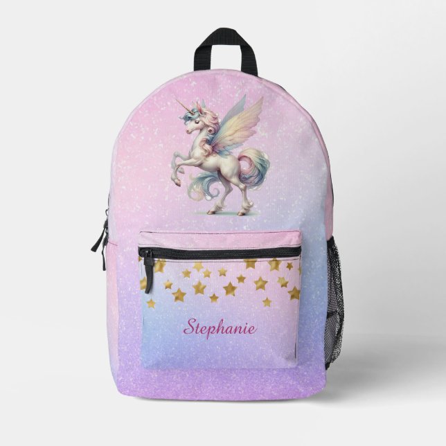Sac À Dos Imprimé Fairy Unicorn Pastel Purple Pink Parties scintilla (Recto)
