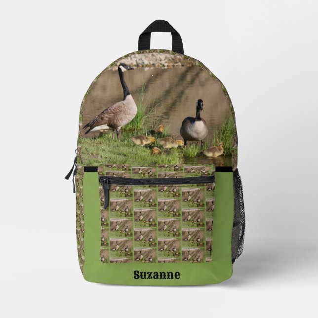 Sac À Dos Imprimé Famille d'oies du Canada personnalisée (Recto)