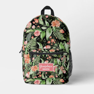 Sac À Dos Imprimé Fête des mères florales personnalisées Noir