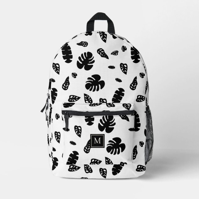 Sac À Dos Imprimé Feuille d'été noir et blanc Tropical Motif (Recto)