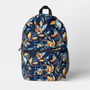 Sac À Dos Imprimé Feuilles Abstraits de marguerite bleu et or (2)