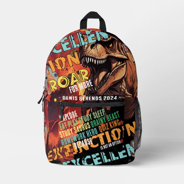 Sac À Dos Imprimé Fierce Dino Motivation - Enfants personnalisables (Recto)