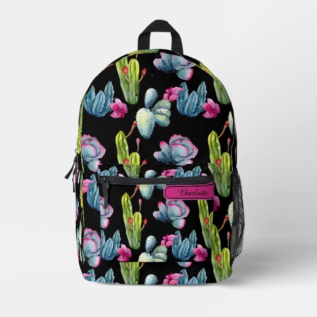 Sac À Dos Imprimé Fille aquarelle Fleur sauvage exotique Motif Cactu (Recto)