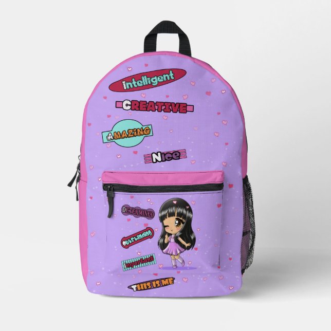 Sac À Dos Imprimé Fille asiatique doux mots positifs (Recto)