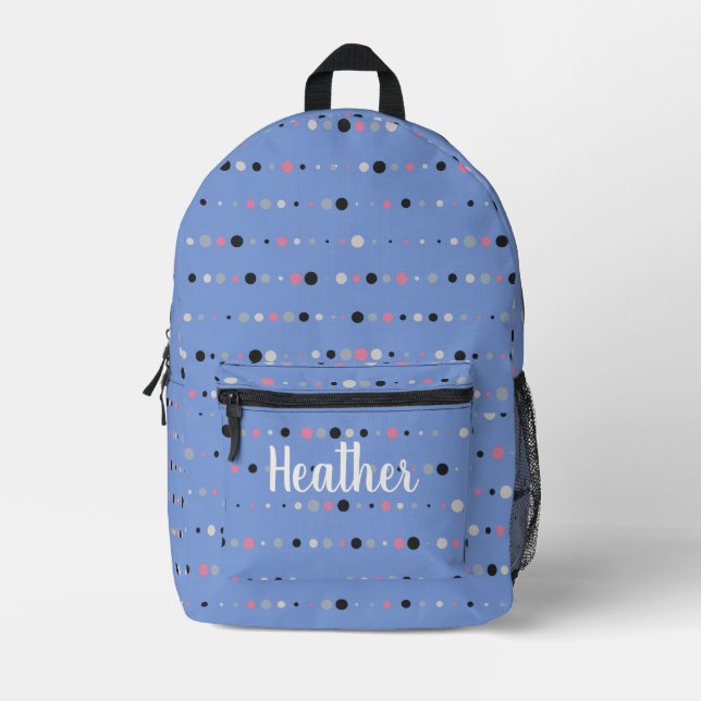 Sac À Dos Imprimé Fille Bleu Bleu Pois Nom du monogramme (Recto)