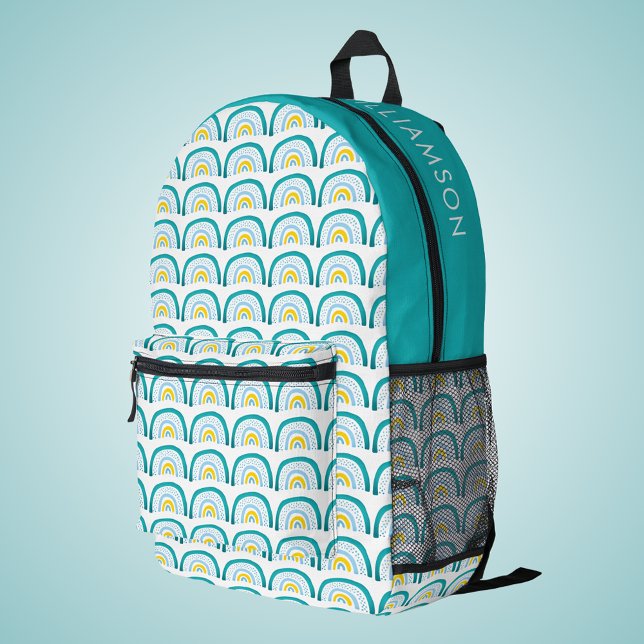 Sac À Dos Imprimé Filles arc-en-ciel turquoise (Cute rainbow backpack in turquoise, blue and yellow.  Customize with child's name or other text.)