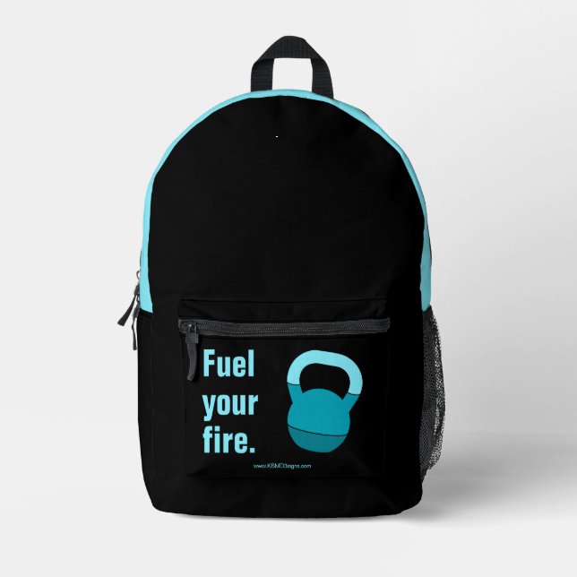 Sac À Dos Imprimé Fitness Motto Fuel Your Fire Electric-Blue Black (Recto)