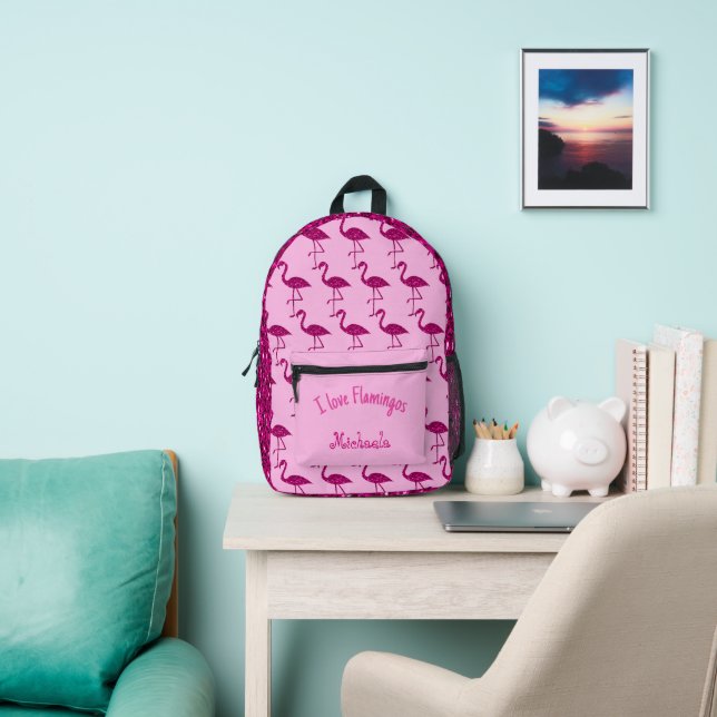 Sac À Dos Imprimé Flamant rose brillant motif Nom personnalisé (Insitu)