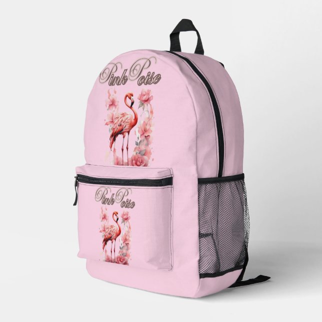 Sac À Dos Imprimé Flamant rose d'alimentation des fleurs | Design ro (Coin arrière droit)