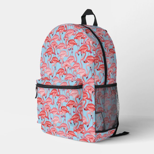Sac À Dos Imprimé Flamants roses Roses Clairs Sur Bleu (Coin arrière droit)