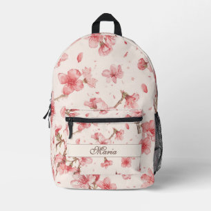 Sac À Dos Imprimé Fleur de cerisier japonaise monogramme rose bleu