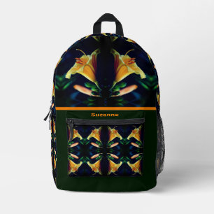 Sac À Dos Imprimé Fleur de lys jaune abstraite personnalisée
