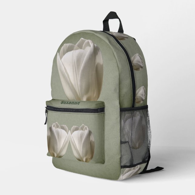 Sac À Dos Imprimé Fleur de tulipe blanche unique personnalisée (Coin arrière droit)