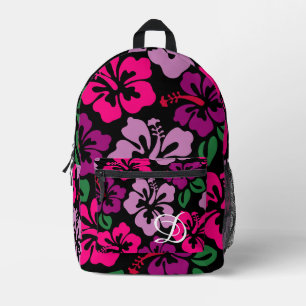 Sac À Dos Imprimé fleur d'hibiscus tropical hawaii rose noir