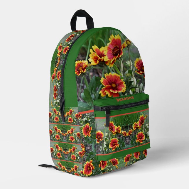 Sac À Dos Imprimé Fleur Faisée Rouge Et Jaune Personnalisée (Coin arrière gauche)