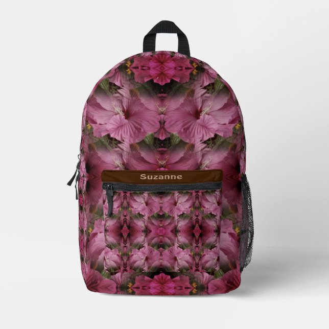 Sac À Dos Imprimé Fleur Hibiscus Multiplié Vintage Personnalisé (Recto)
