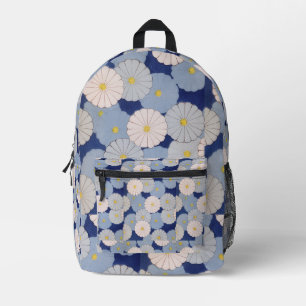 Sac À Dos Imprimé Fleur Japonais Vintage Indigo Bleu Clair