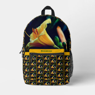 Sac À Dos Imprimé Fleur Lily Jaune Orange Personnalisée