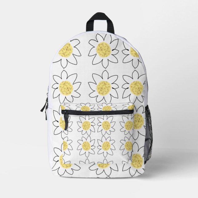 Sac À Dos Imprimé Fleur marguerite blanche jaune motif aquarelle art (Recto)