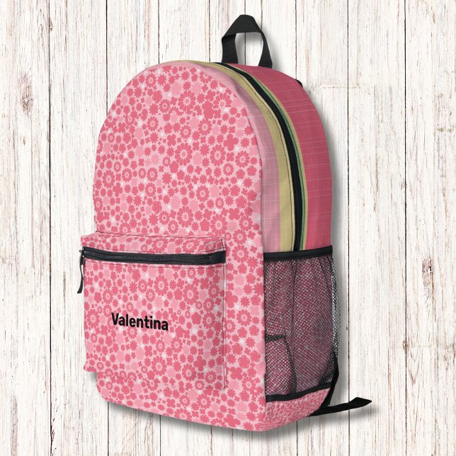 Sac À Dos Imprimé Fleur rose Motif Floral Moderne Monogramme (Créateur téléchargé)